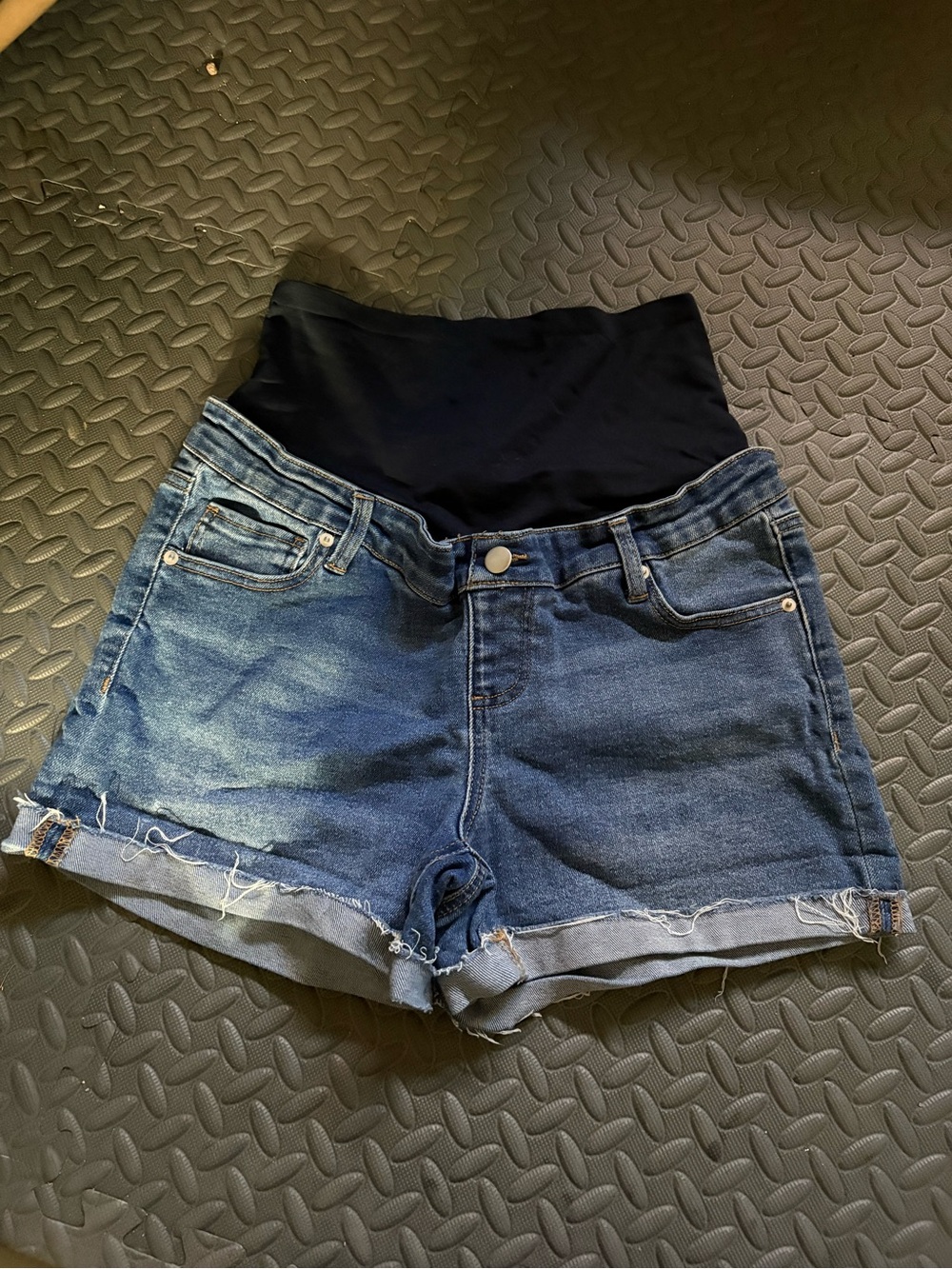Time and Tru Denim Maternity Shorts with Black Waistband